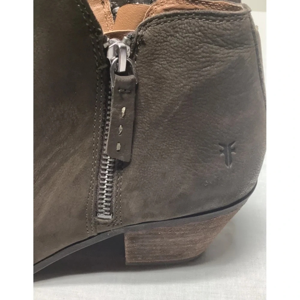Frye Boots Womens 9 M Judith Ankle Booties Brown Leather Block Heels Zipper